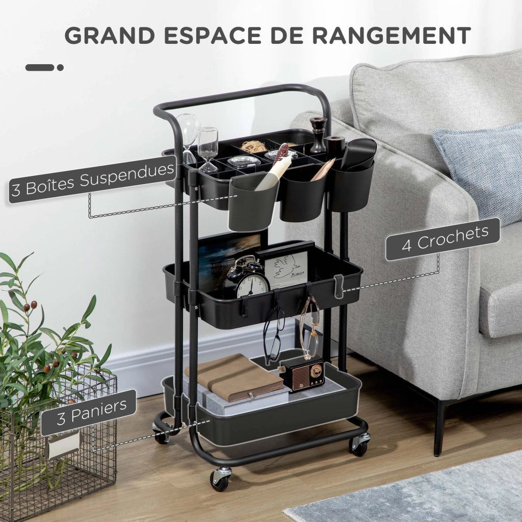 Carrello a 3 livelli ¨C zephmum ¨C nero 42x38x86.5cm