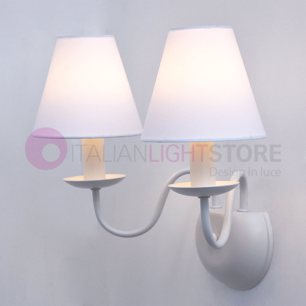 AFRODITE Applique Candelabro Rustico Bianco 2 Luci con Paralumi bianchi