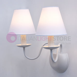 AFRODITE Applique Candelabro Rustico Bianco 2 Luci con Paralumi bianchi