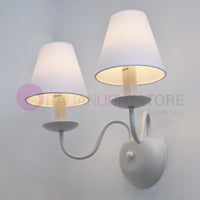 AFRODITE Applique Candelabro Rustico Bianco 2 Luci con Paralumi bianchi