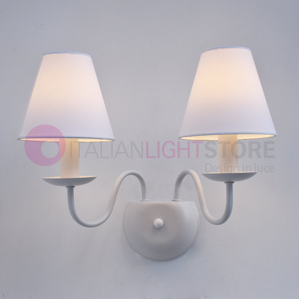 AFRODITE Applique Candelabro Rustico Bianco 2 Luci con Paralumi bianchi