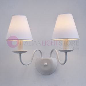 AFRODITE Applique Candelabro Rustico Bianco 2 Luci con Paralumi bianchi