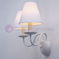 AFRODITE Applique Candelabro Rustico Bianco 2 Luci con Paralumi bianchi