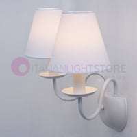 AFRODITE Applique Candelabro Rustico Bianco 2 Luci con Paralumi bianchi