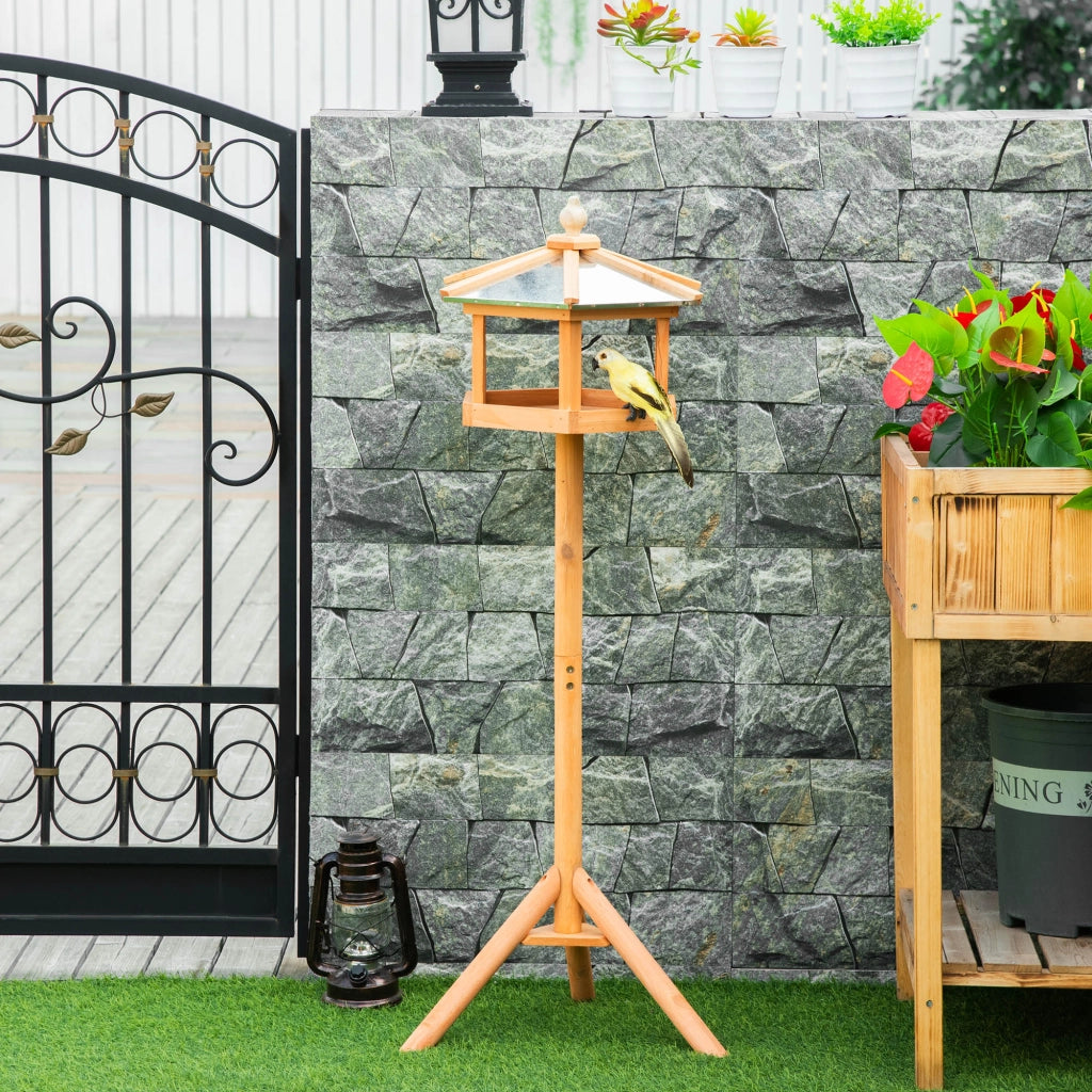 Casetta per uccelli da giardino con supporto e tetto in lamiera, 110 cm, legno naturale