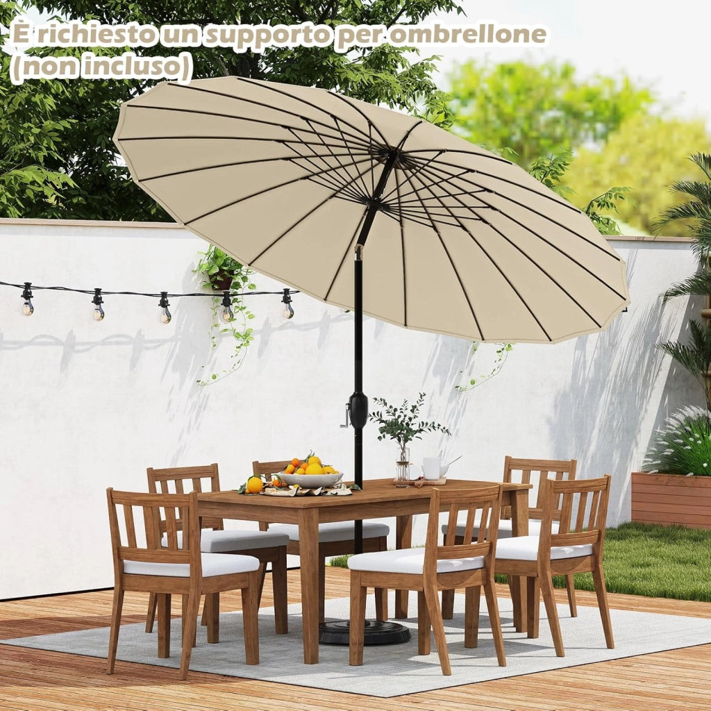 Ombrellone da Giardino 260 cm, Inclinazione Regolabile con 18 Stecche, Tettuccio Ventilato, Ombrellone Pighevole con Manovella, per Giardino Spiaggia