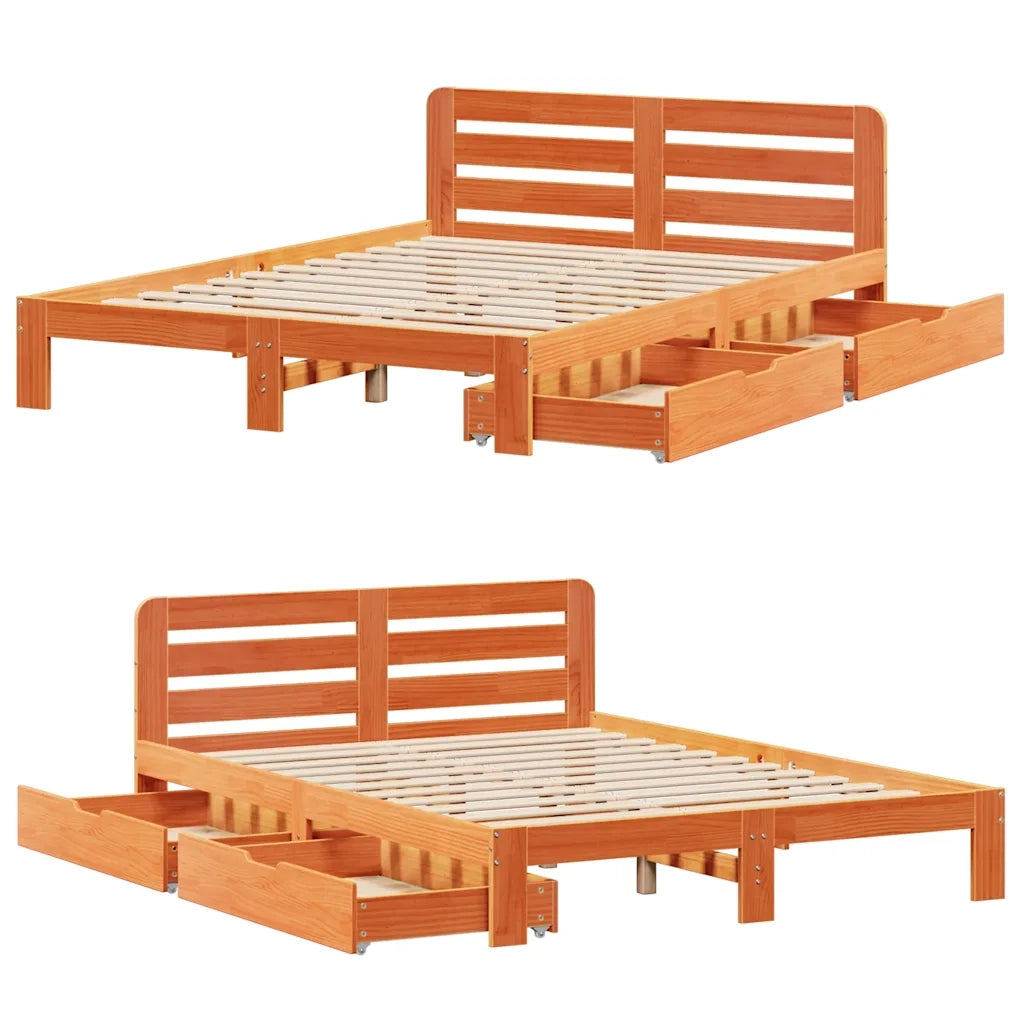 Letto senza Materasso Marrone Cera 140x190 cm in Legno di Pino