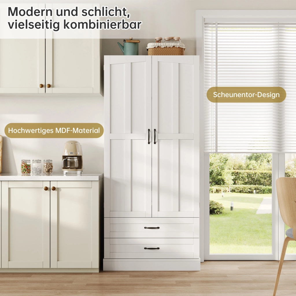 ARMADIO DISPENSA ALTO 180x80x37,5 cm MDF Bianco 3 ripiani estraibili 2 cassetti