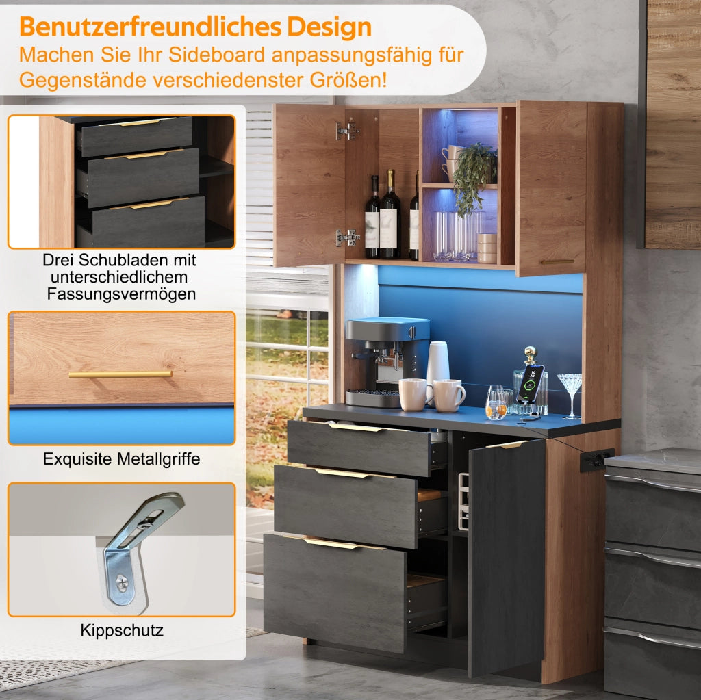 Colonna cucina moderna in MDF con LED e presa USB