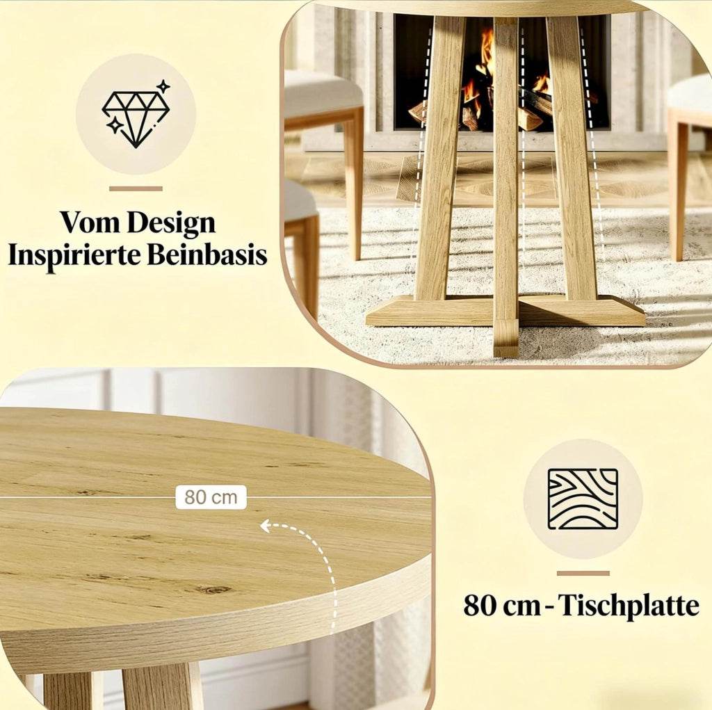 Tavolo da pranzo rotondo in legno Ø80 cm marrone