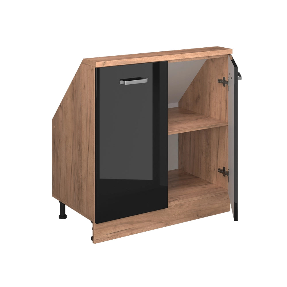 Mobile cucina sottotetto R-Line Nero lucido/Rovere dorato 80 cm con 2 porte Vicco