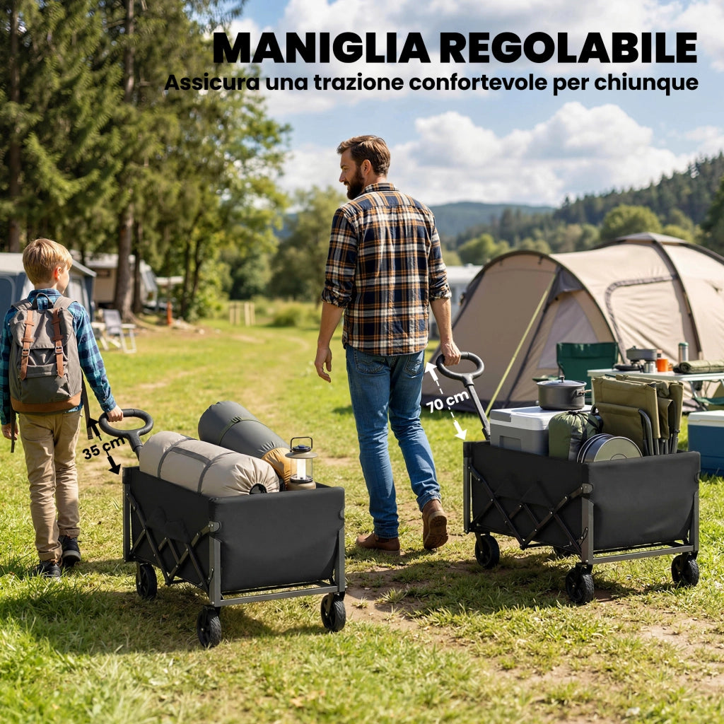 Carrello da Giardino Pieghevole 60L con Ruote ¨C Zephmum ¨C Nero