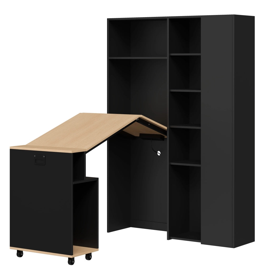 Scrivania pieghevole 2 in 1 con libreria, presa EU e USB, anti ribaltamento per home office 104,5 × 30,5 × 160 cm