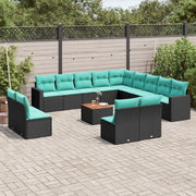 Set Divani da Giardino 14pz con Cuscini in Polyrattan Nero 3256708