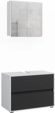 Set di mobili da bagno Maltin, Bianco/antracite, 80 cm, composto da specchio da bagno e mobile sottolavabo
