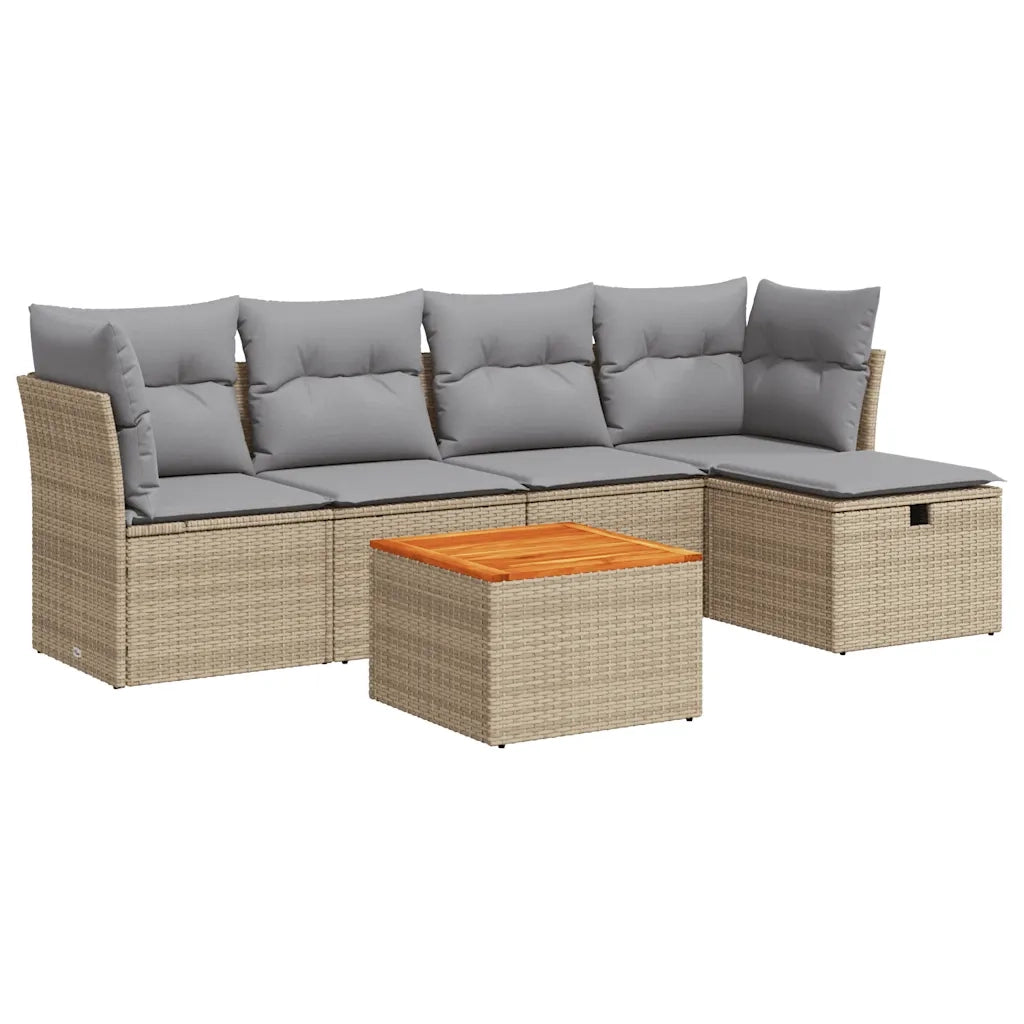 vidaXL Set Divano da Giardino 6 pz con Cuscini Beige in Polyrattan