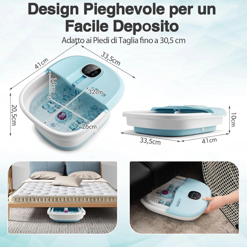 Pediluvio Massaggiatore Piedi Elettrico, Pediluvio Idromassaggio Plantare Pieghevole con Telecomando, 3 Temperature Regolabili, Timer, Fino al 45 (blu)