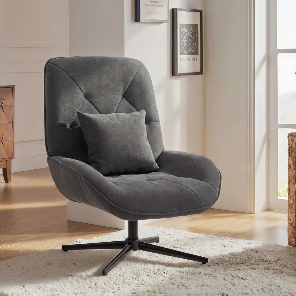 Poltrona girevole imbottita in chenille ¨C Minimal ¨C grigio scuro