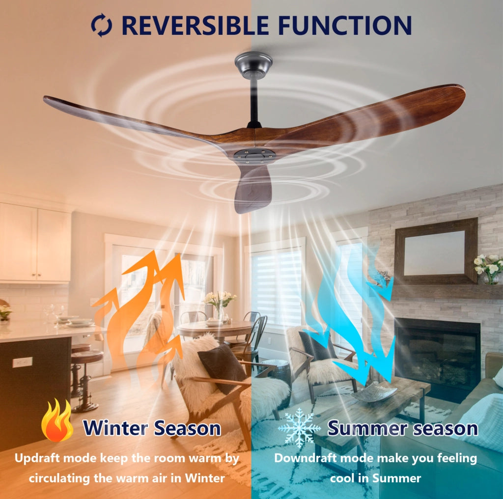 Ventilatore da soffitto senza luce 60 pollici con telecomando; pale in legno nero e noce scuro