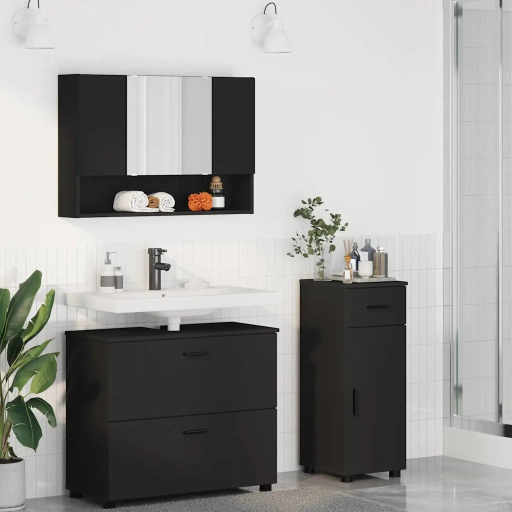 Set di mobili per il bagno con cassetto con porta 3 pcs Nero 3393034