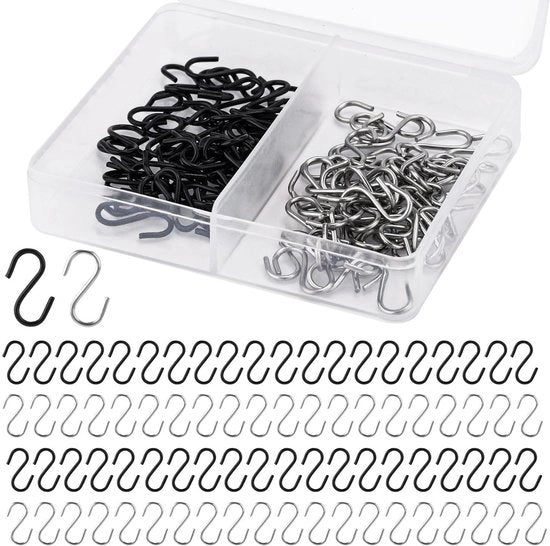 Hackette Mini a forma di S - 100 pezzi - Hackette in acciaio inossidabile - Scatola di conservazione - Per hobbymanufatti - 1,3x0,9 cm - Hackette