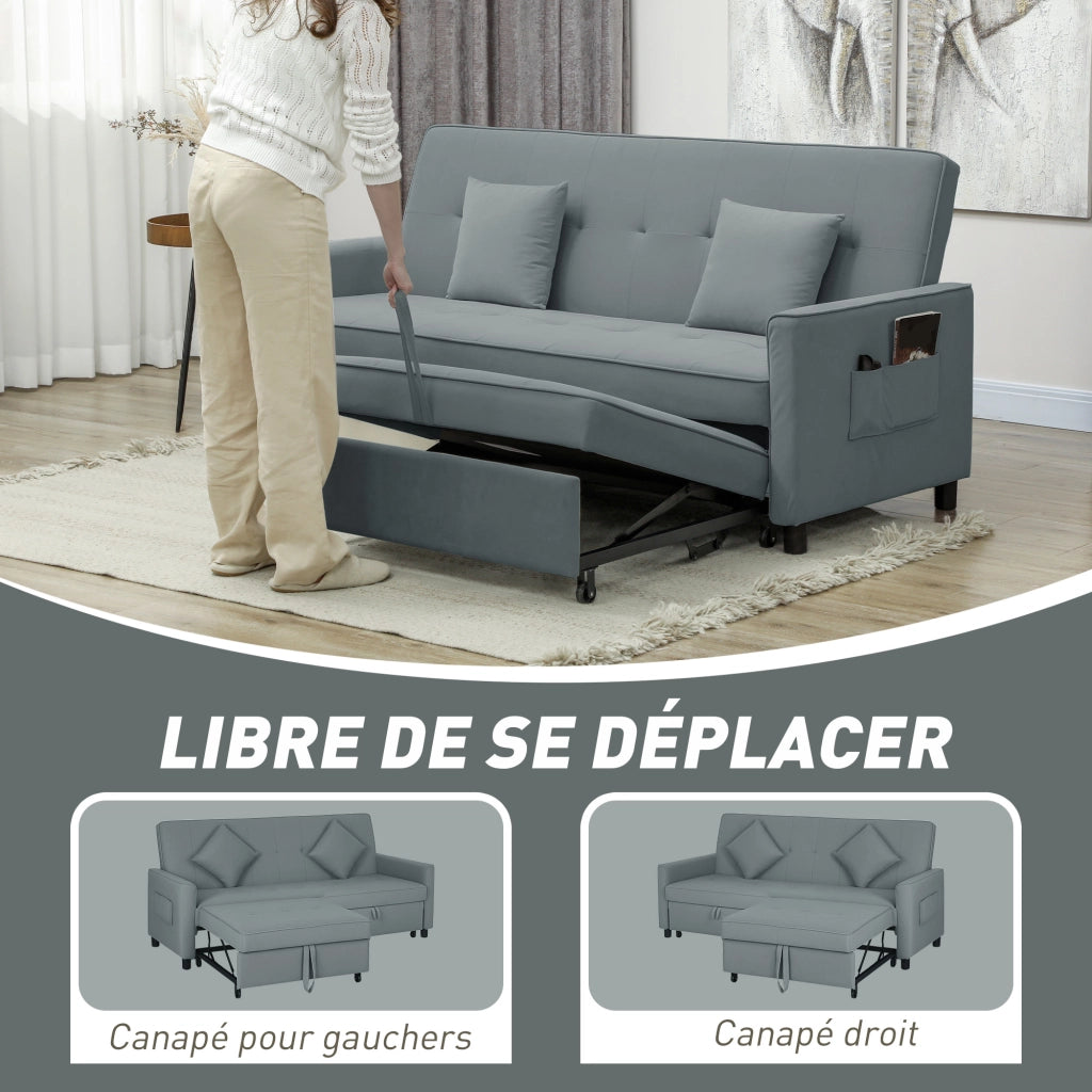 Divano letto clic-clac 3 posti reversibile con schienale regolabile e cuscini ¨C Xylo ¨C Grigio 196x90x89 cm