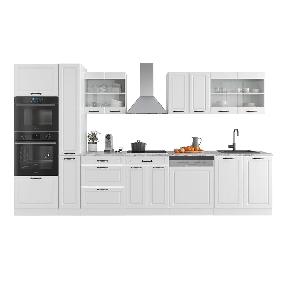 Mobile da cucina R-Line Bianco rustico/Bianco 350 cm con armadio alto, PL Antracite Vicco