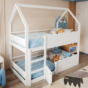 LETTO a castello a forma di casa 90x200 cm in legno bianco