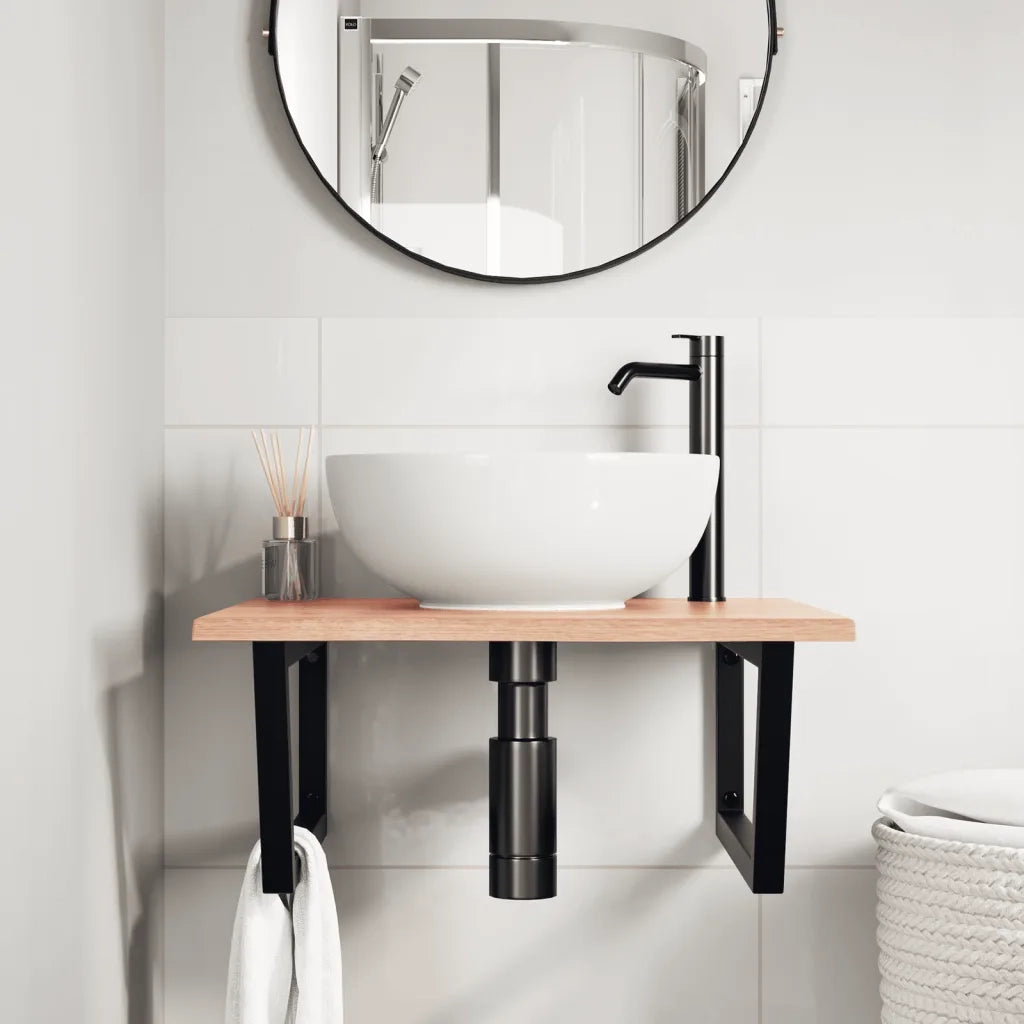 vidaXL Ripiano a Parete per Lavabo in Acciaio e Massello di Rovere