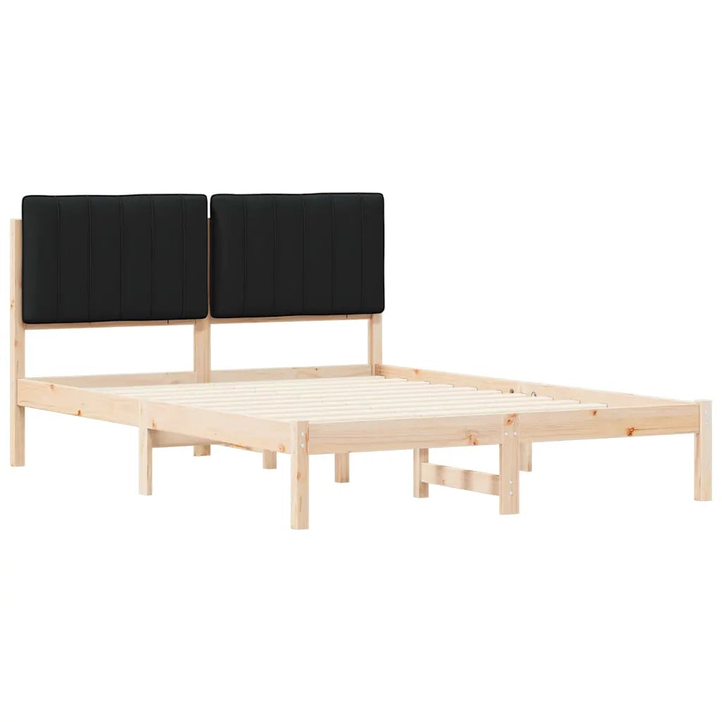 Letto con Testiera Rivestita Nero 140 x 190 cm Pino massello