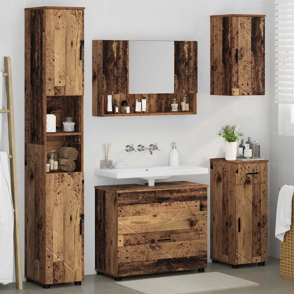 Set di mobili per il bagno con cassetto 5 pcs Legno vecchio