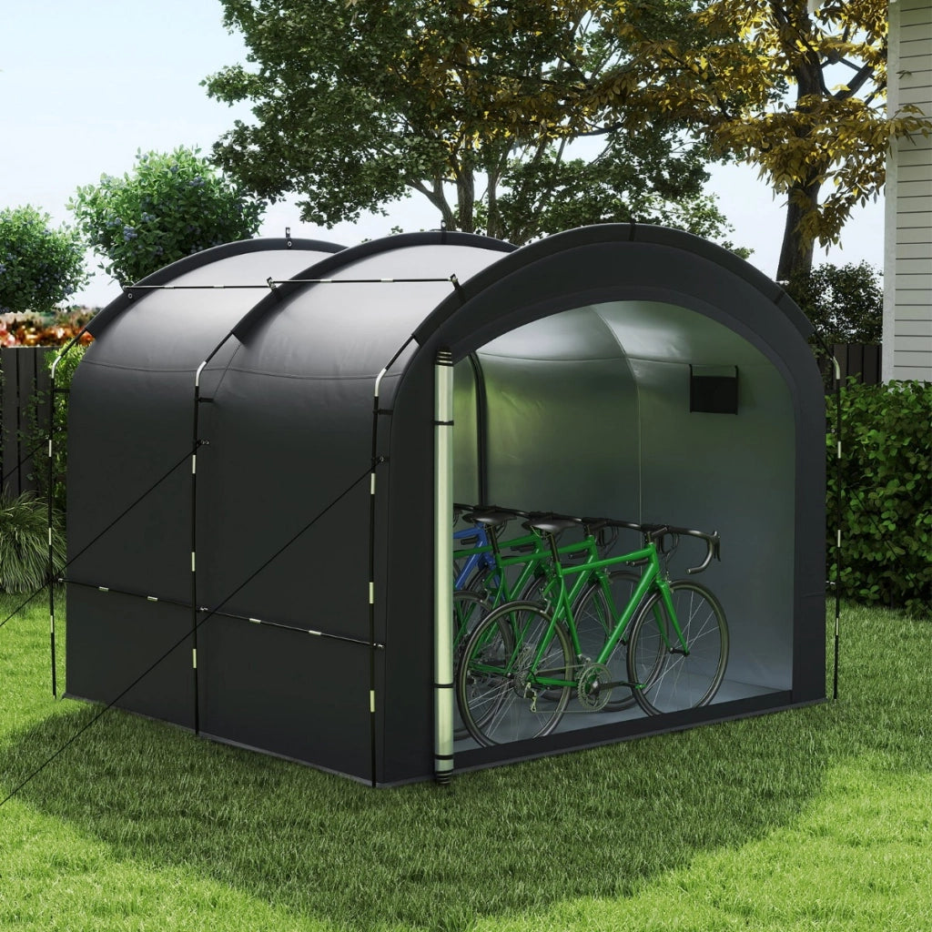 Tenda rimessa pu¨° contenere da 7 a 8 biciclette e vari attrezzi e giocattoli, Copertura esterna per biciclette con tessuto impermeabile Nero