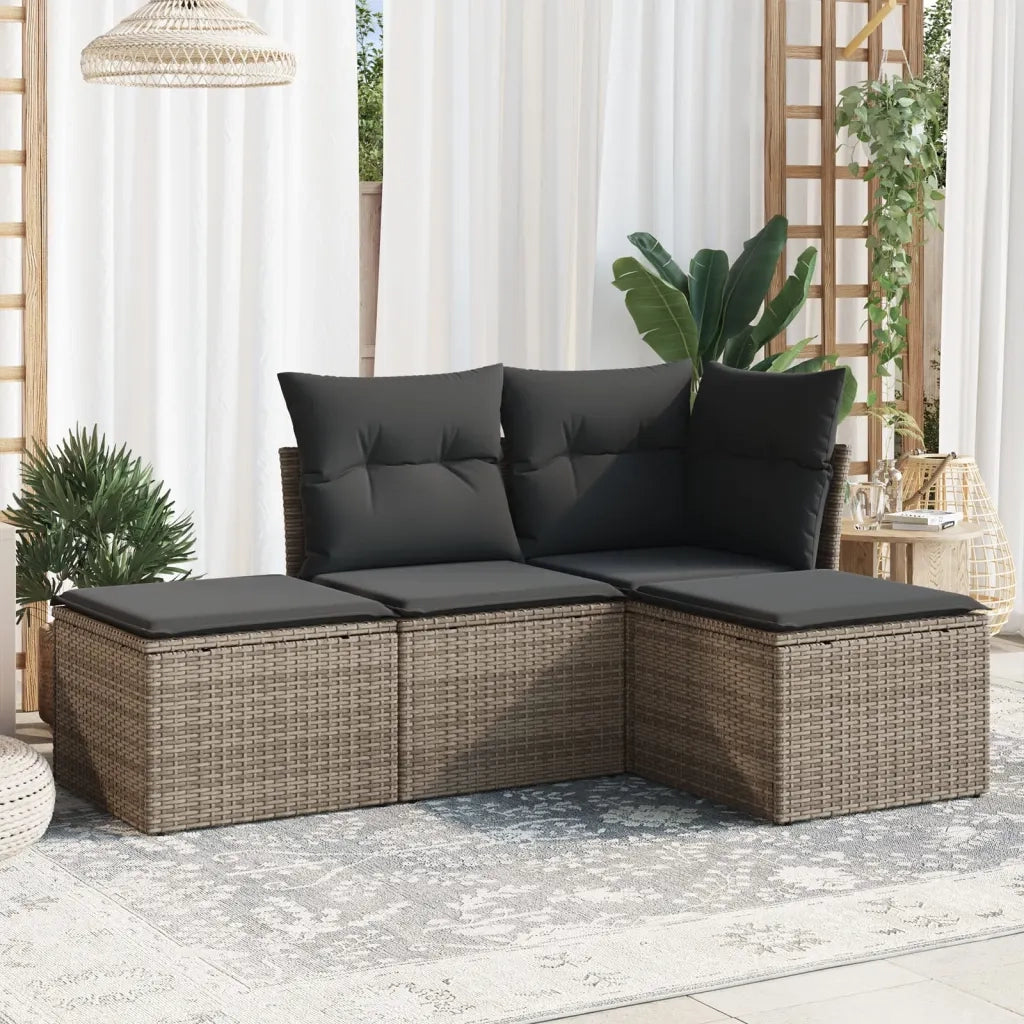Set Divani da Giardino 4 pz | Set Salotto da Giardino con Cuscini in Polyrattan Grigio
