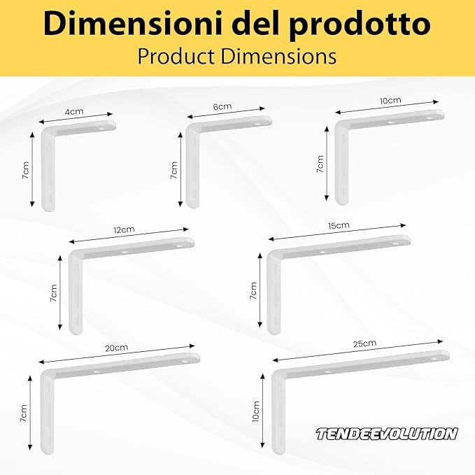 Staffa Angolare Acciaio Pesante Laccato Bianco, 6cm, ad L, Versatile per Mensole, Tende, Scaffali - Design senza Saetta