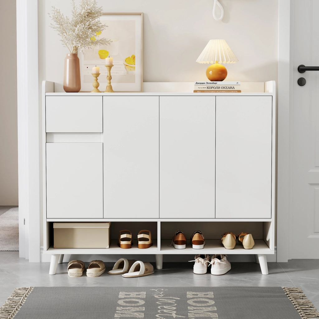 Credenza moderna bianca con 4 ante e 1 cassetto, ripiano regolabile, 120x35x99 cm