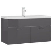 Mobile con Lavabo | Armadio Lavabo Integrato Grigio Lucido in Legno Multistrato