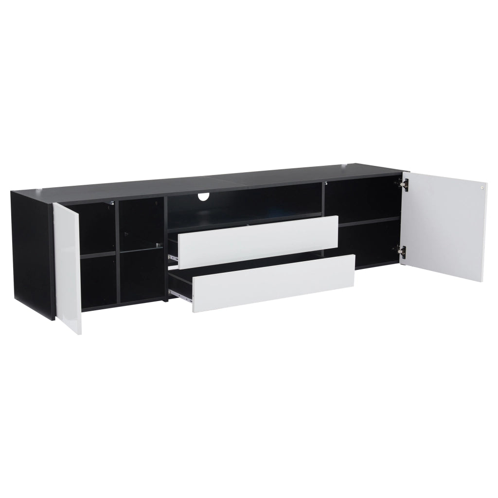 MOBILE TV 180x40x45 cm con LED 2 cassetti 2 ante bianco e nero lucido