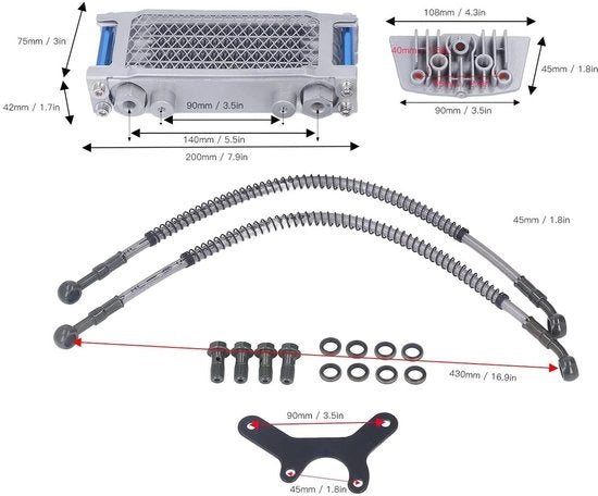 Kit di raffreddamento olio universale - Set di raffreddamento olio motore - Kit di sistema di raffreddamento - In alluminio - Resistente agli urti - Installazione semplice - Raffreddatore di olio motore
