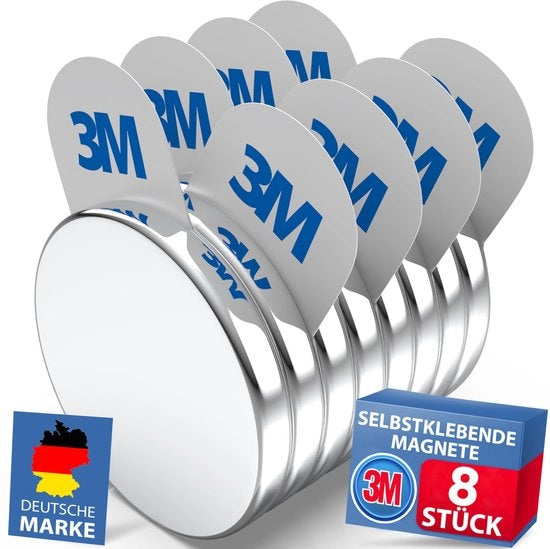 Set di Magnetici Neodymium Maxi-Pack 8 pezzi (20x3mm) | con adesivi magnetici 3M | Magnetici potenti per aziende, lavagne bianche, foto e frigoriferi