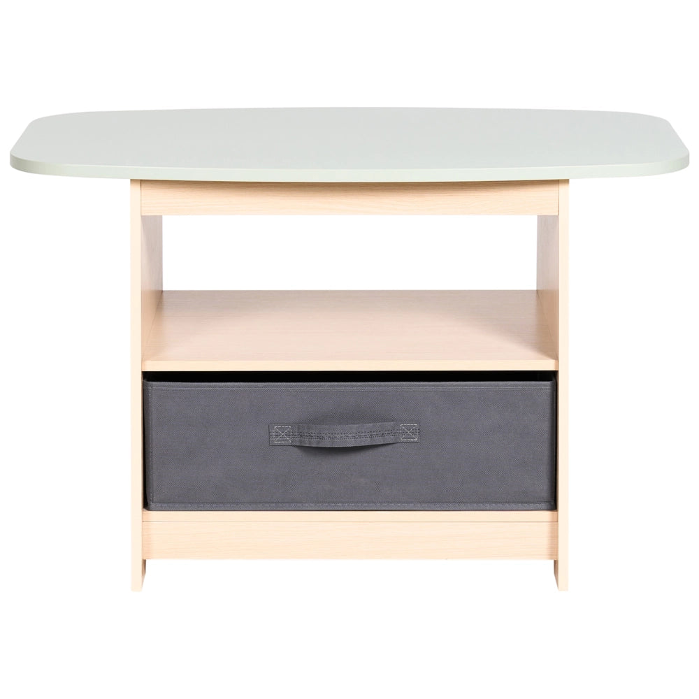Elegante set per bambini da 2 posti con tavolo e sedie in MDF con contenitore, per la stanza dei bambini nei colori marrone chiaro e verde