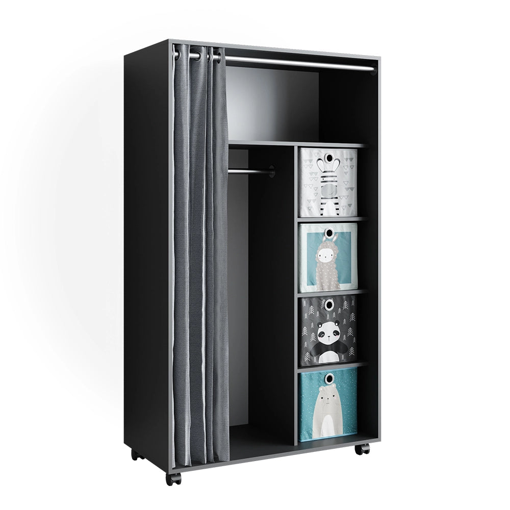 Vicco Armadio multifunzione Grigio 100 x 168 cm aperto, con rotelle