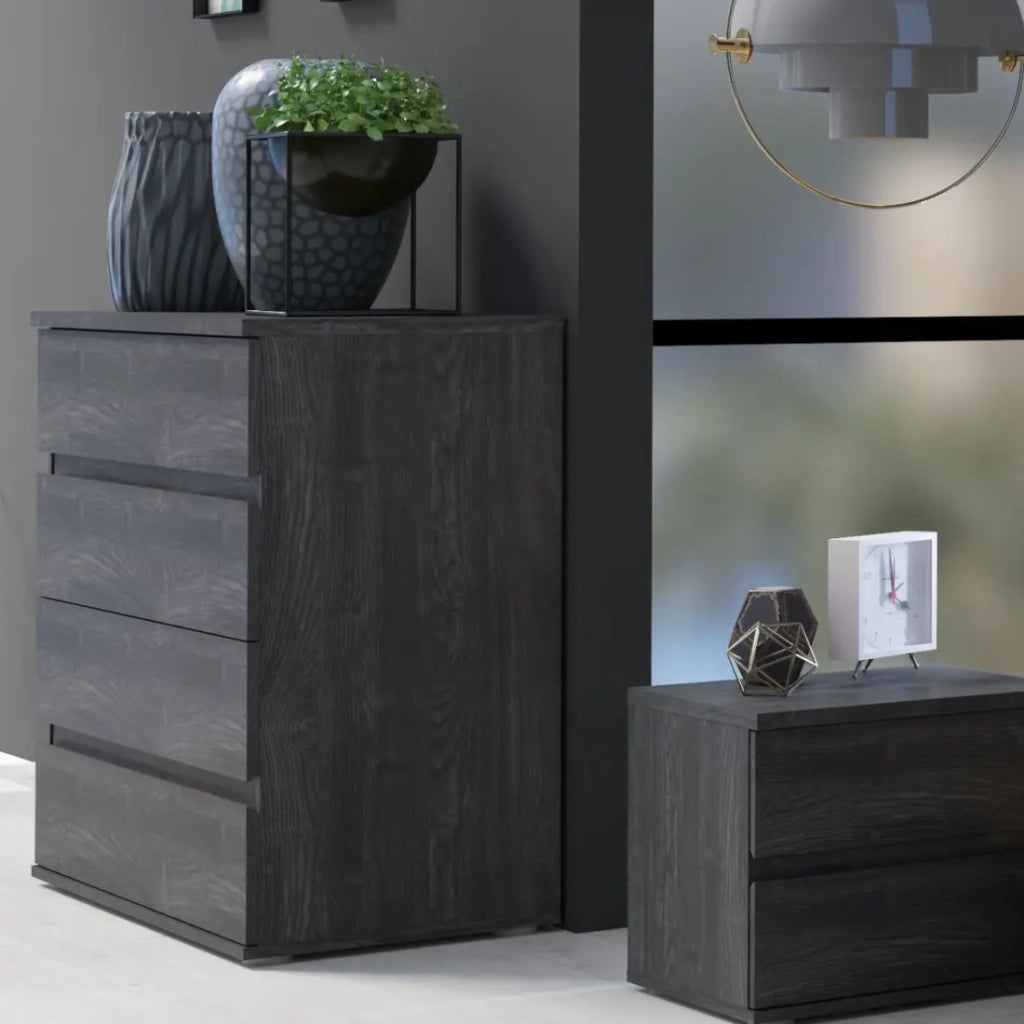 Cassettiera VELTIS 4 cassetti – L92 x H85 cm – Arredamento moderno colore frassino nero