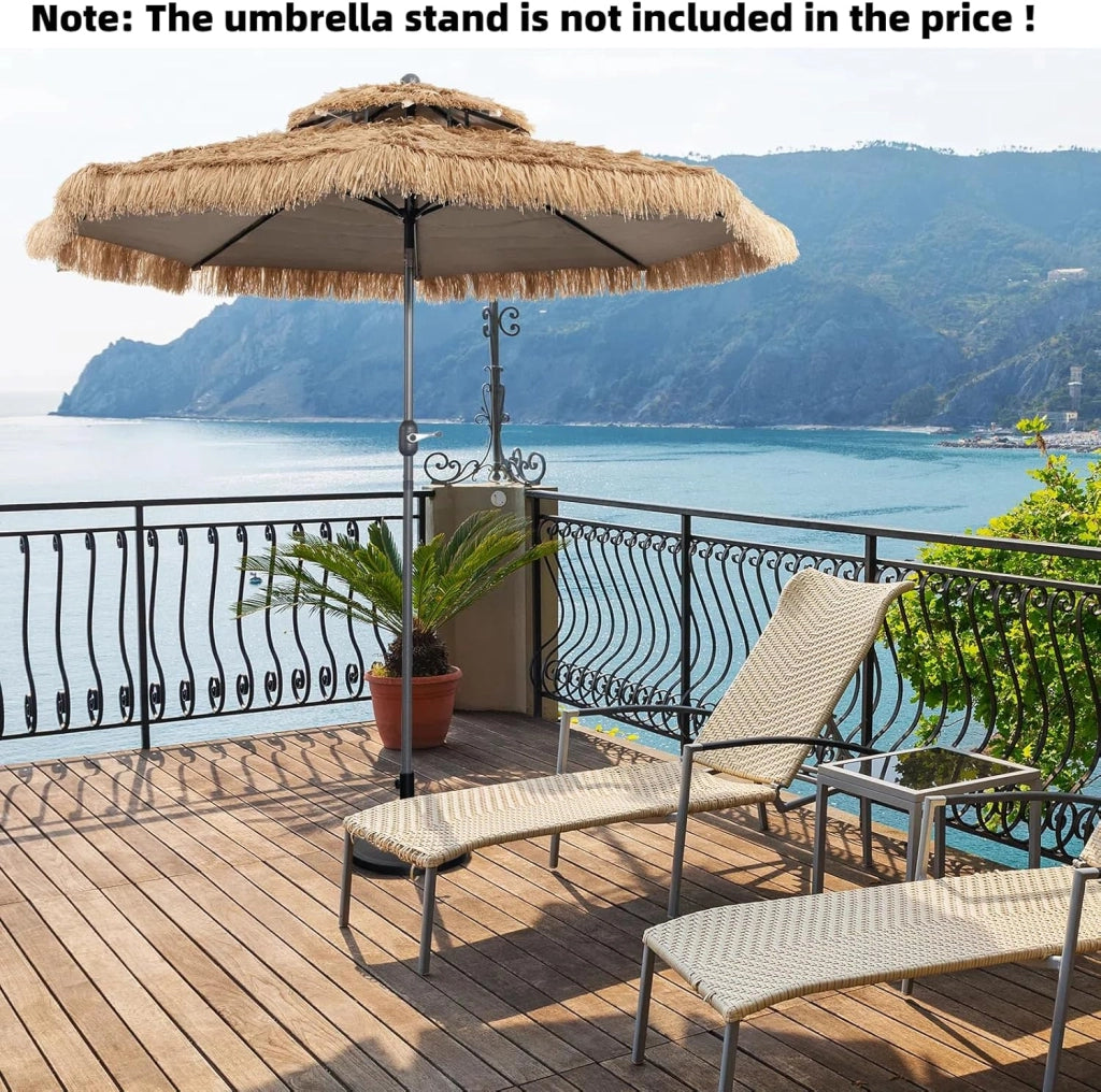 Ombrellone Spiaggia in Paglia Tropicale Hawaiano Pieghevole 300 cm, Parasole in Paglia, Parasole da Spiaggia con Doppio Tetto, Ombrellone per Giardino, Balcone, Giallo -Marrone, senza Base