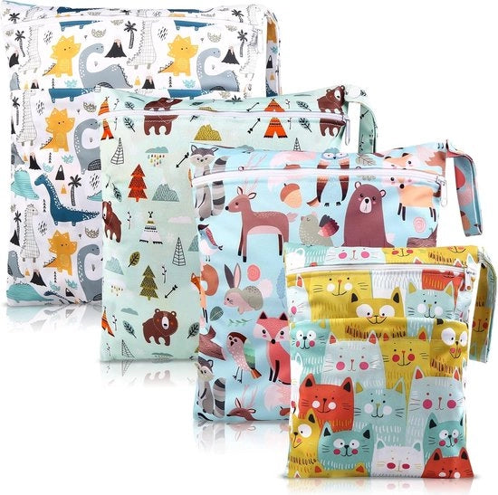 Zak diario per bambini, 4 parti, contenitore per bagni, organizzatore, sacchetto, riutilizzabile, impermeabile, con chiusura a cerniera, per neonati, bambini in età prescolare, scuola materna, verde, Reistas