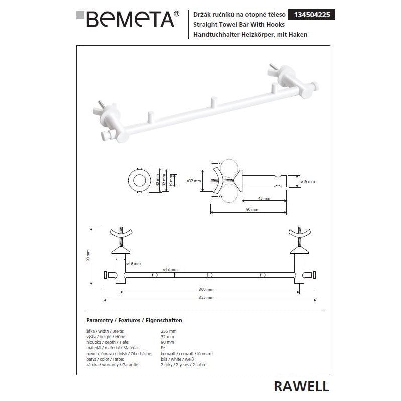 RAWELL 3 ganci gancio bianco per radiatore 35,5x4x9 cm