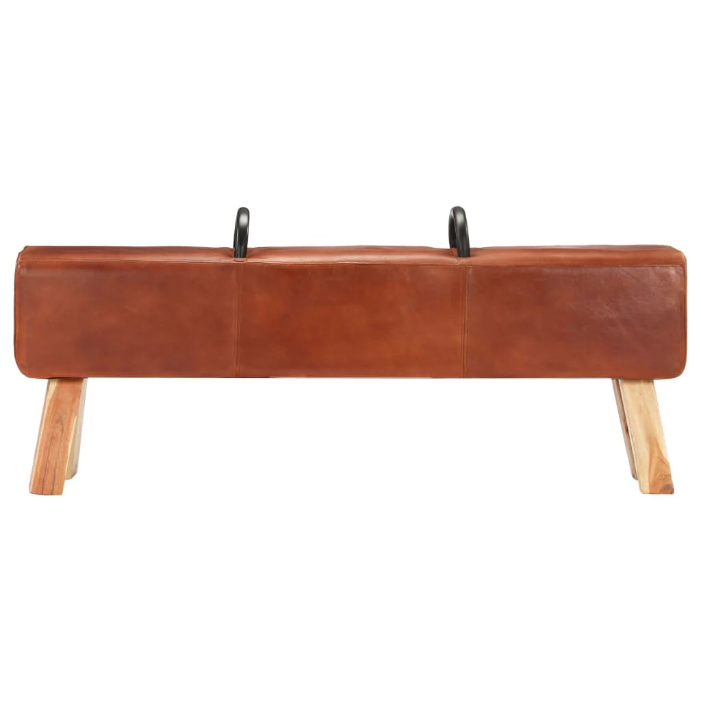 Panca in stile cavallo 135 x 25 x 55 cm vera pelle sintetica di capra marrone 02_0010829