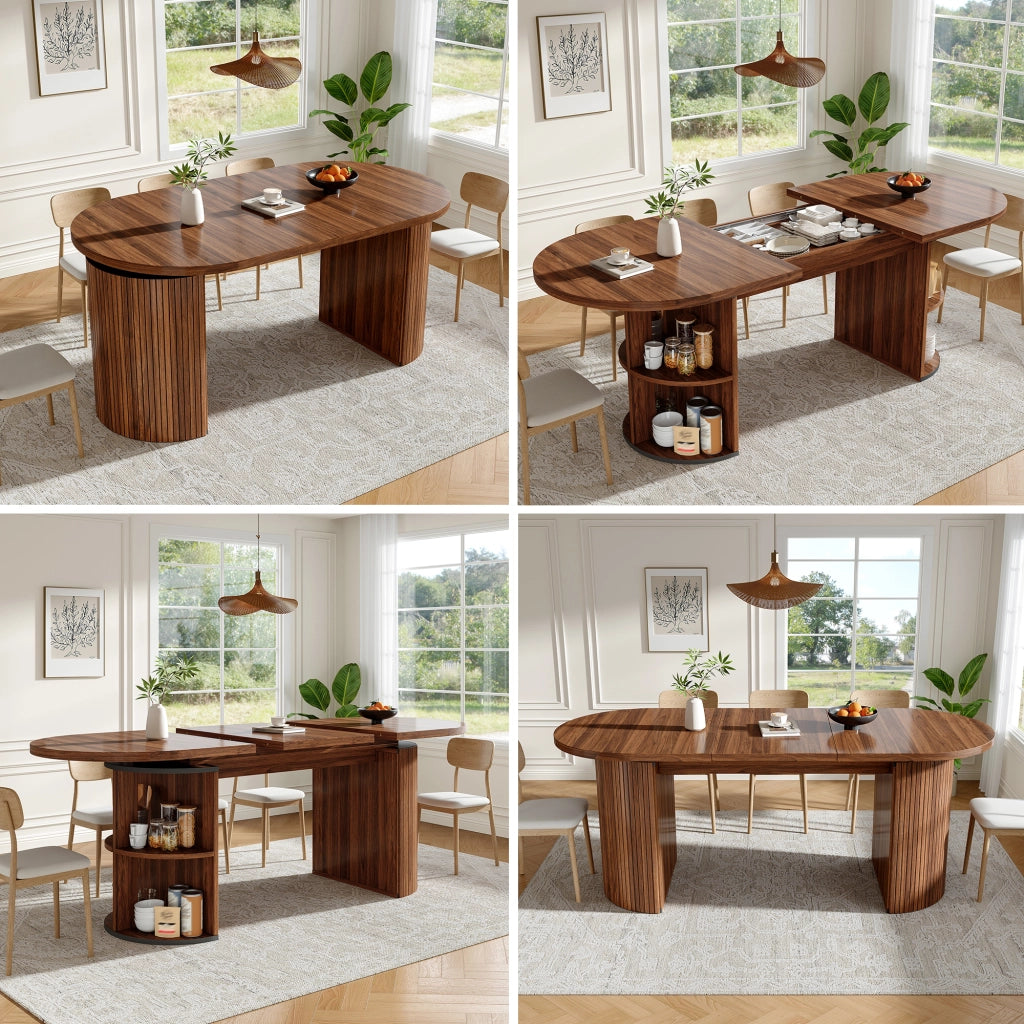 Tavolo da Pranzo Allungabile con Vano Contenitore ¨C MINIMAL ¨C MDF, Marrone Scuro, Salvaspazio