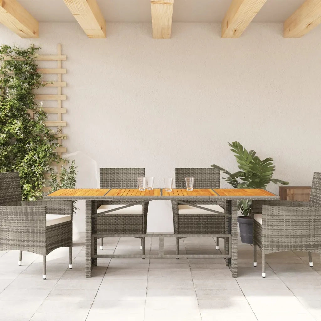 Tavolo Giardino Piano Legno Acacia Grigio 190x80x74 Polyrattan 365310
