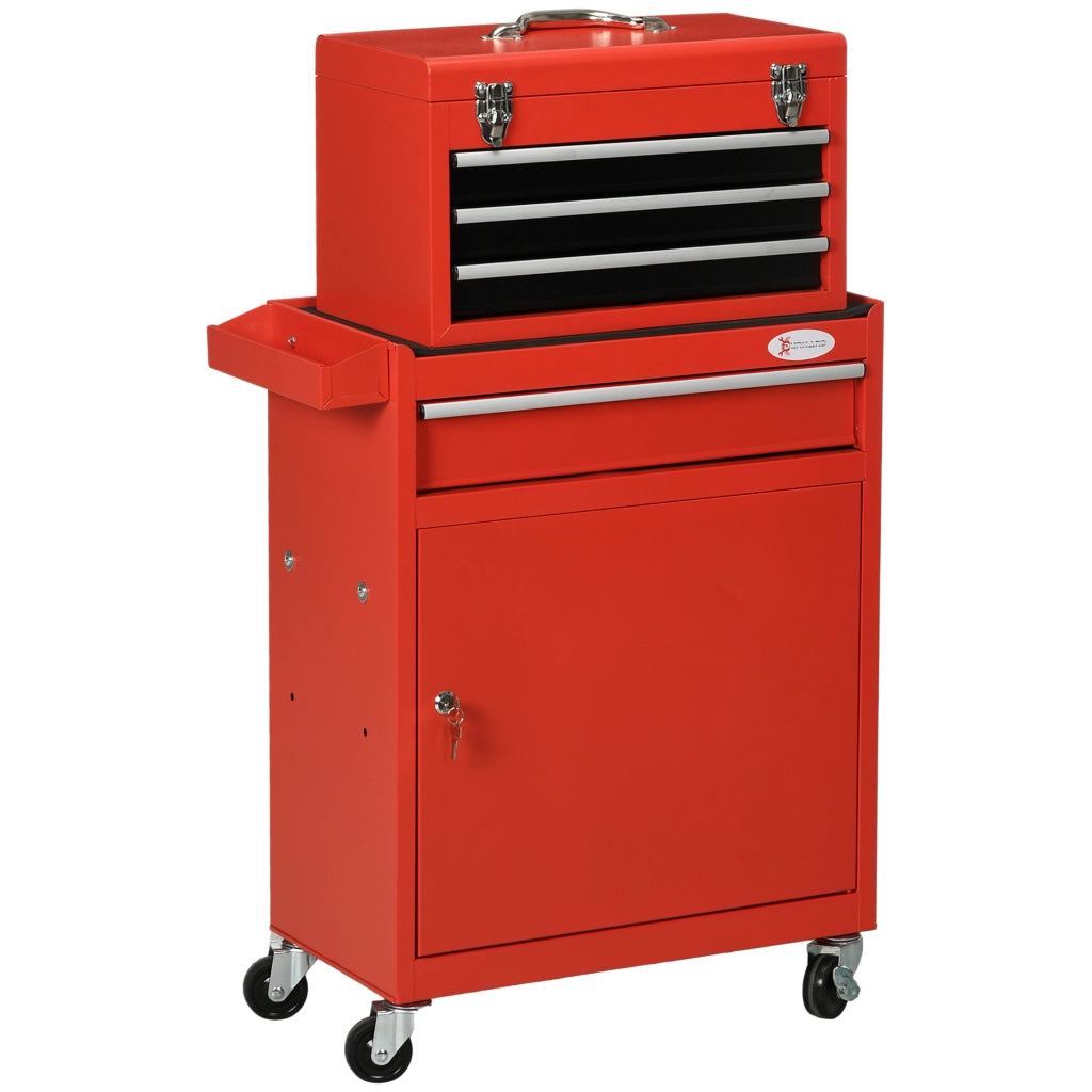 Carrello Attrezzi 2 in 1 con Cassetta e Armadietto ¨C Zephmum ¨C Acciaio Rosso