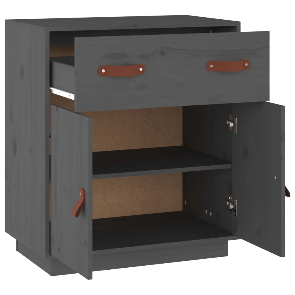 Credenza Grigia 65,5x40x75 cm in Legno Massello di Pino 820129